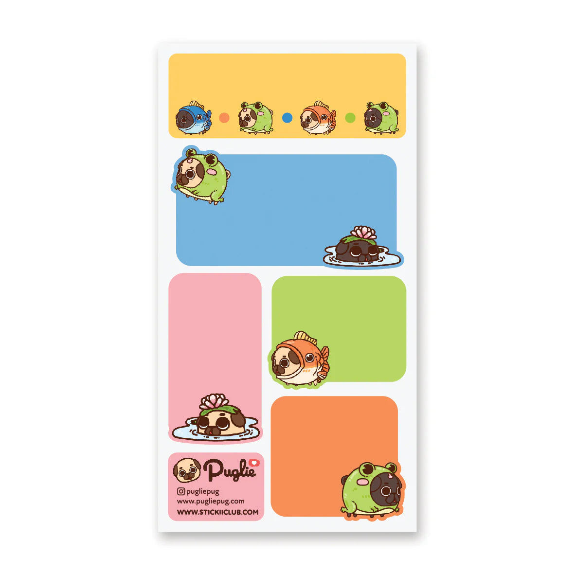 Puglie Pug's Pond Labels Sticker Sheet