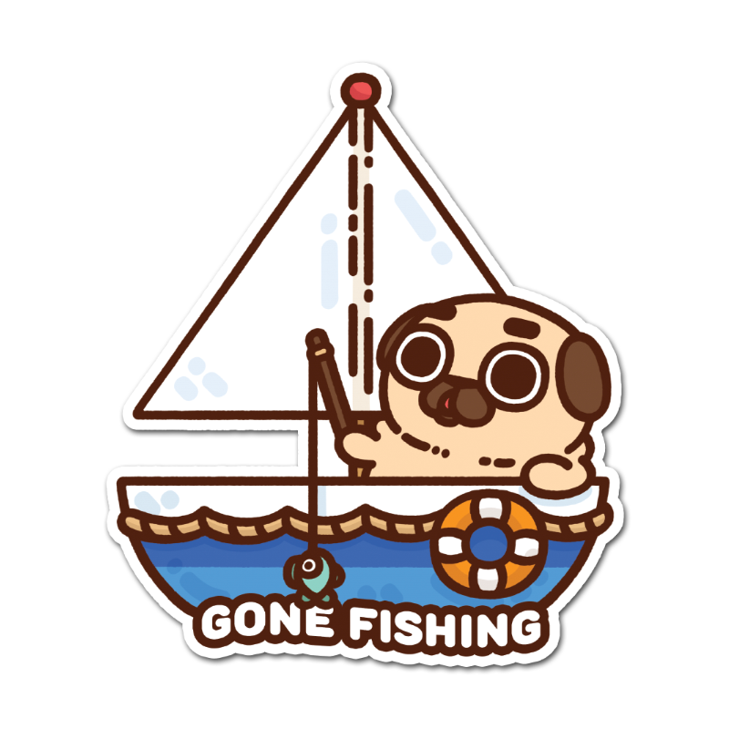 Gone Fishing Puglie Sticker