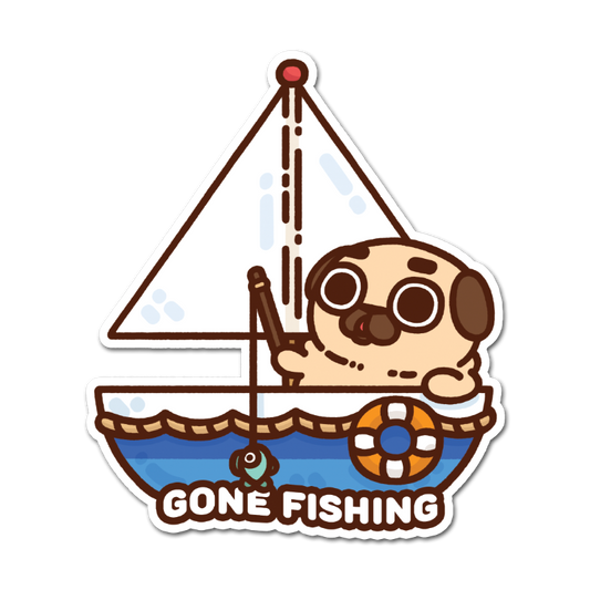 Gone Fishing Puglie Sticker